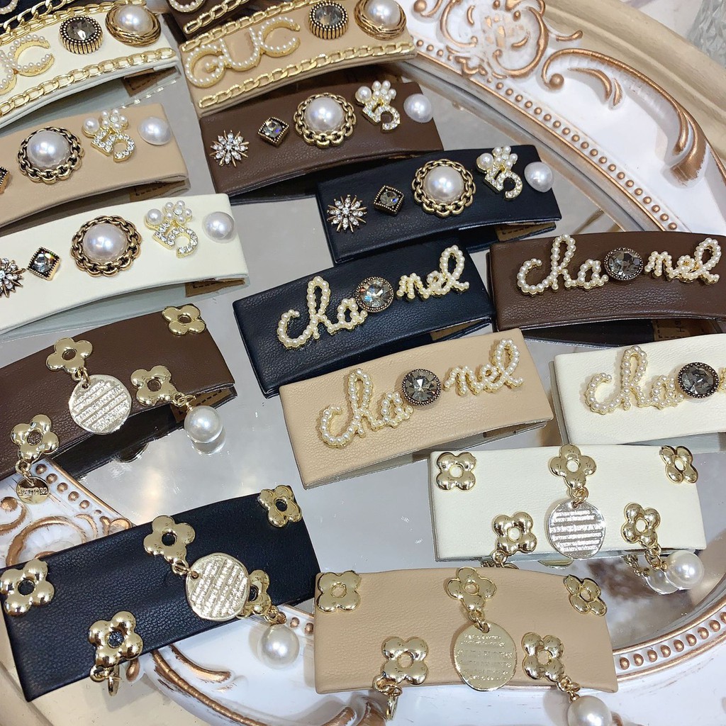 [FreeShip] [Ảnh thật] Kẹp tóc bấm da phối hoạ tiết xích đá chữ Guc hàng cao cấp loại 1