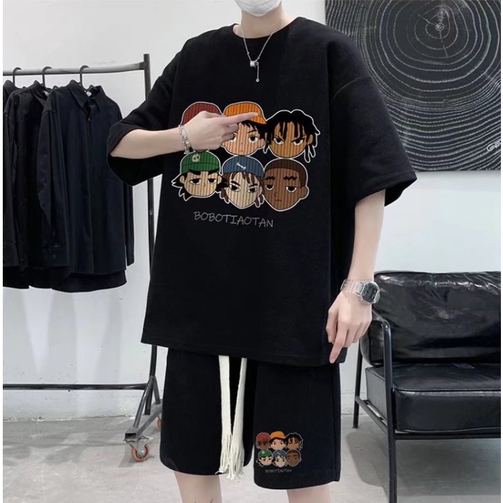 Bộ Đồ Nam Ngắn Tay Plus Size In Họa Tiết Đơn Giản Phong Cách Hàn Quốc Dành Cho fashion bigsize áo phông unisex+quần short nam Và Nữ