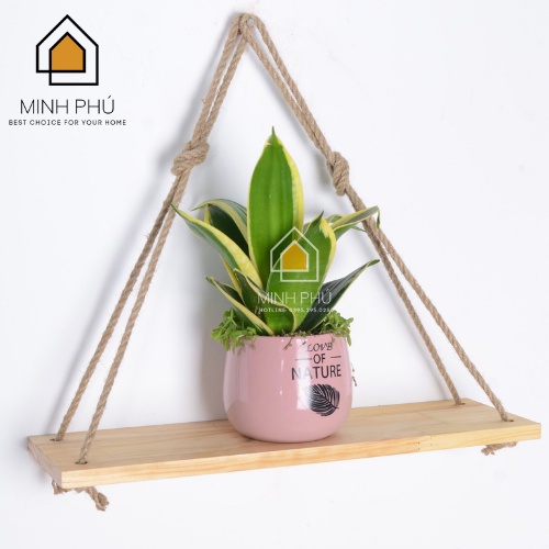 Kệ Gỗ Treo Tường,Kệ Trang Trí 1 Thanh Bằng Gỗ Tự Nhiên Kèm Dây Treo Xinh Xắn