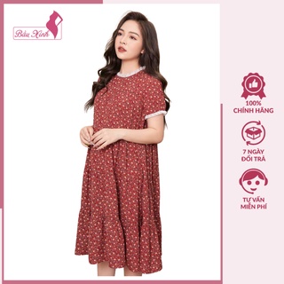 Váy bầu hoa nhí - đầm bầu đẹp chất lụa hoa cổ ren tay cộc freesize tặng dây buôc BN34