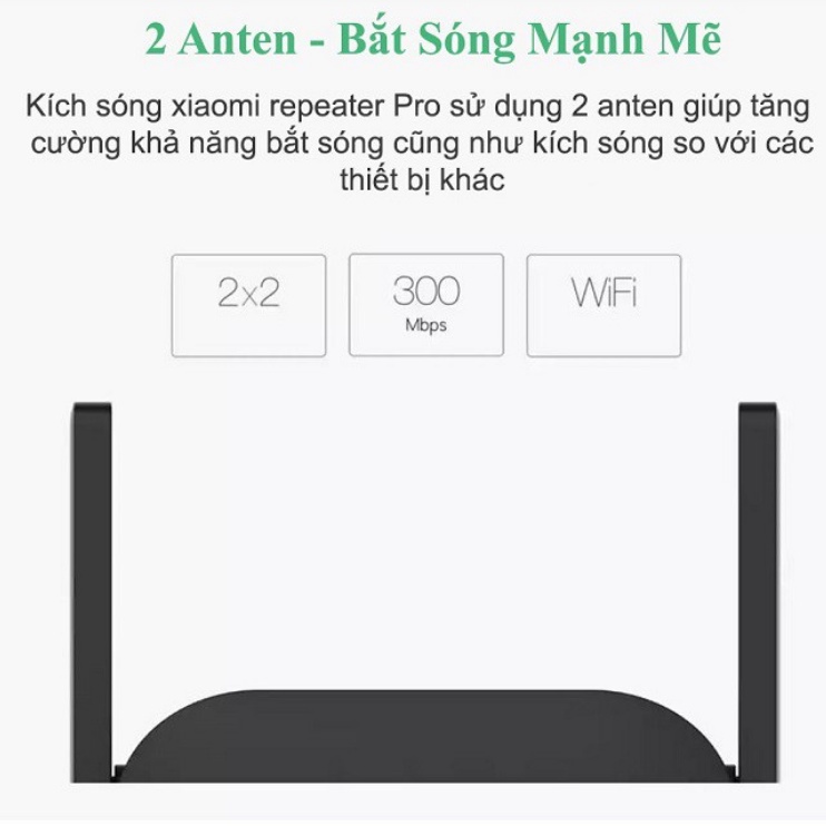 Kích sóng wifi xiaomi 2 râu repeater pr-Mở rộng vùng phủ sóng đến hơn 20m, thiết kế nhỏ gọn-Bảo hành 12 tháng