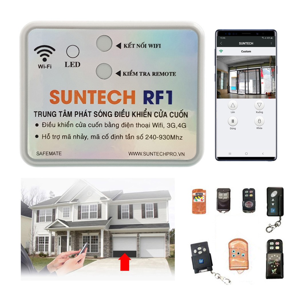 Trung tâm phát sóng điều khiển cửa cuốn bằng điện thoại Wifi SUNTECH RF1