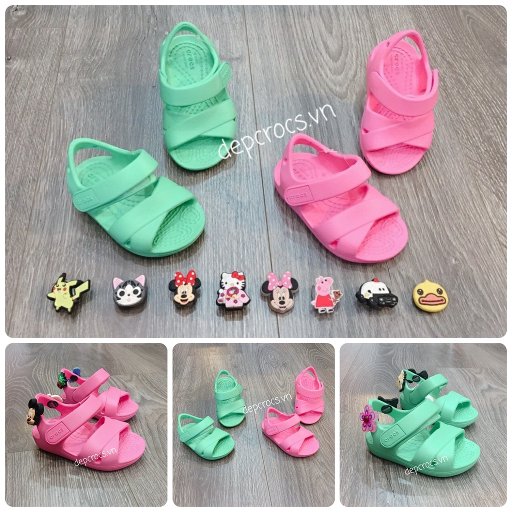 Sandal crocs keely girls quai chéo màu xanh ngọc chính hãng, xăng đan crocs cho bé gái bé trai cao cấp - Crocs House