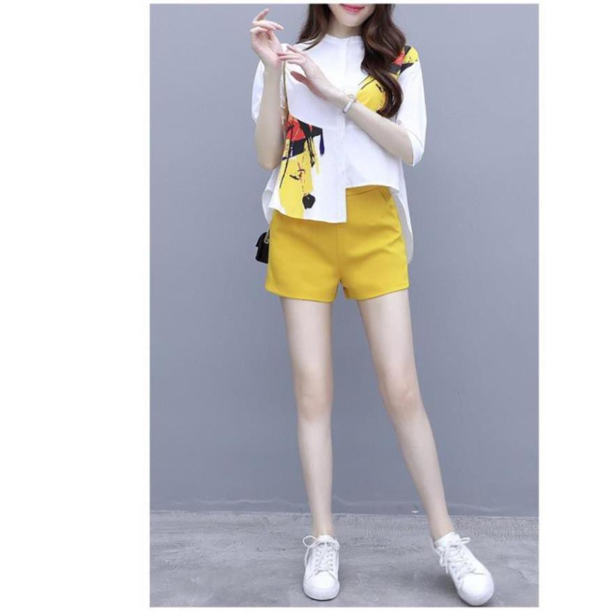 Set Bộ Quần Áo Lệch Tà Cao Cấp -  Bộ Đồ Quần Short Áo Dạng Sơ Mi Phối Tà Hoạ Tiết  Hàng Nhập | BigBuy360 - bigbuy360.vn