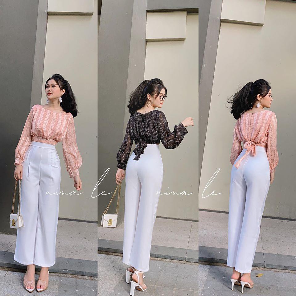 Áo croptop cột nơ sau lụa voan