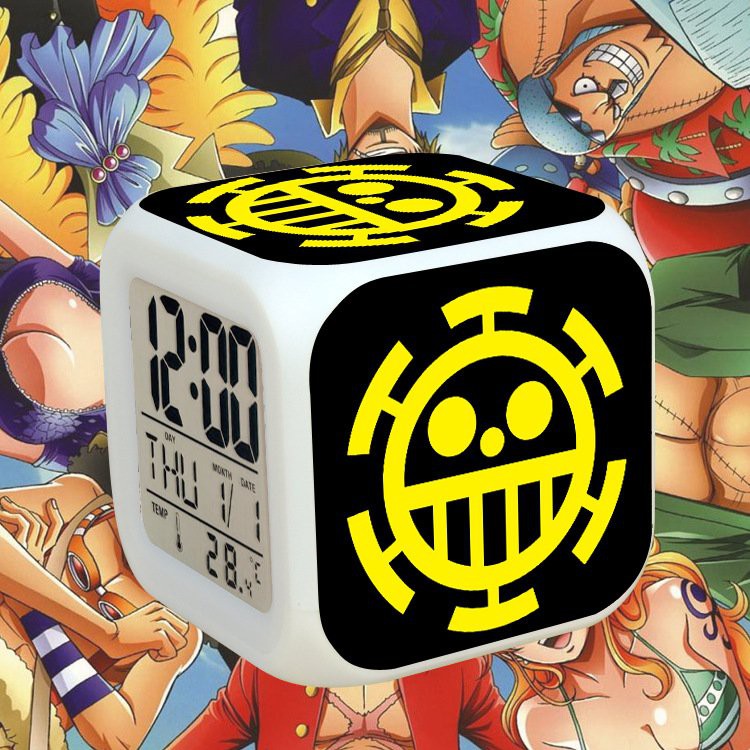 Đồng hồ báo thức để bàn in hình ONE PIECE ĐẢO HẢI TẶC đèn LED đổi màu anime chibi tiện lợi xinh xắn