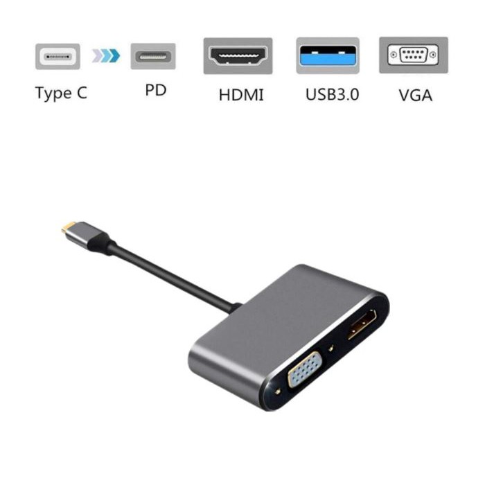 Dây Cáp Chuyển Đổi USB Type-c Ra 4 cổng HDMI/ VGA/ USB Và Cổng Sạc Hỗ Trợ Chế Độ Dex - UHV41160