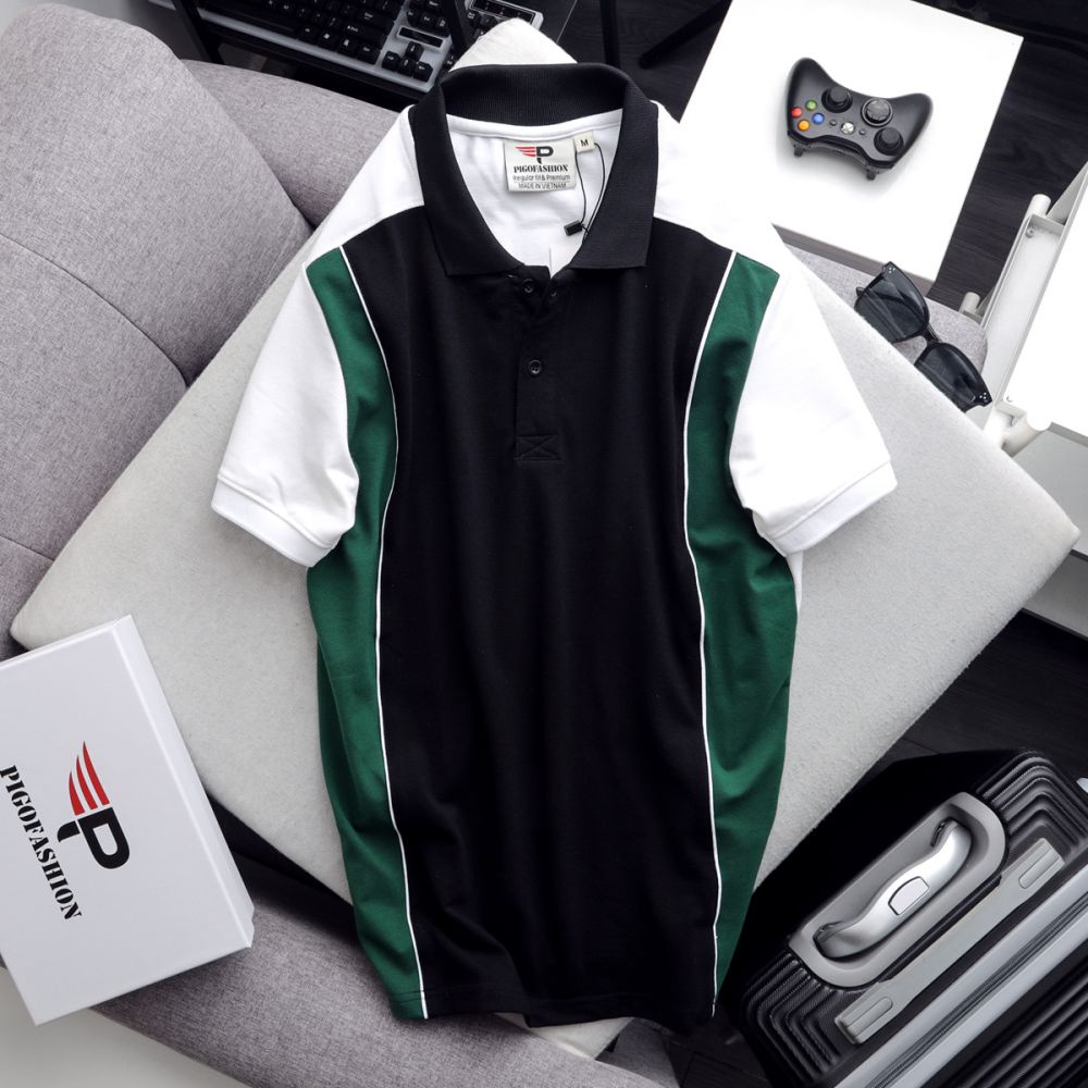Áo Polo Nam ráp phối HORUS , vải cá sấu cotton xịn siêu mát, dáng regular, bền màu PPL34 Pigofashion