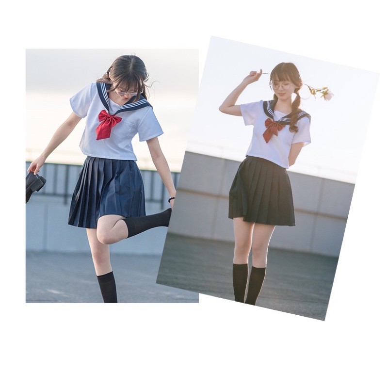[Có sẵn] Đồng Phục Học Sinh Nhật Bản Áo Thuỷ Thủ Và Chân Váy Màu Đen | BigBuy360 - bigbuy360.vn