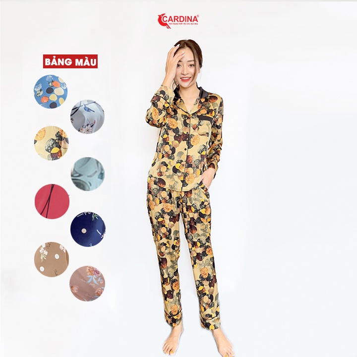 Đồ Bộ Nữ 𝐂𝐀𝐑𝐃𝐈𝐍𝐀 Pijama Chất Lụa Satin Nhật Cao Cấp Áo Dài Tay Quần Dài Họa Tiết 1Pi06