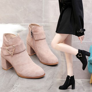Giày bốt nữ cổ thấp giày boots nữ chất da lộn mềm mịn dễ phối đồ