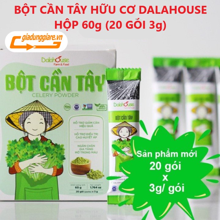 BỘT CẦN TÂY hưu cơ DALAHOUSE (Hộp 60g gồm 20 gói 3g) Thải độc cơ thể dễ dàng với CẦN TÂY tự nhiên - giadunggiare.vn