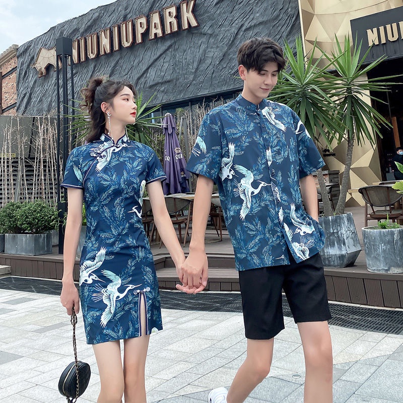 Sườn Xám Cách Tân Ôm Dáng Phong Cách Trung Hoa Thời Trang Mùa Hè Cho Cặp Đôi