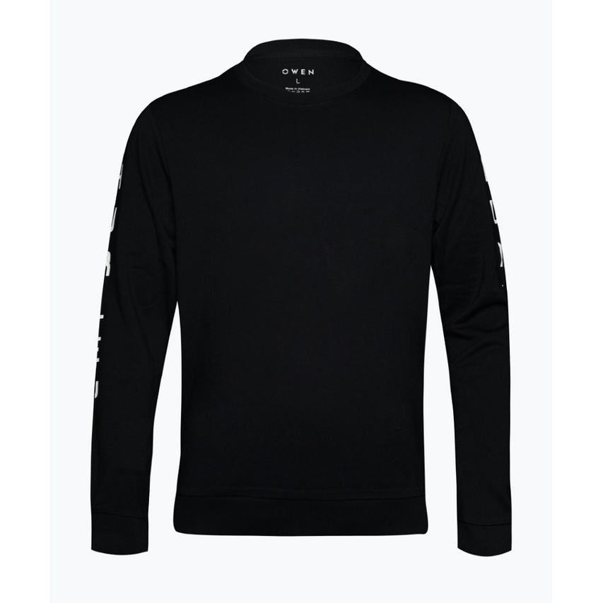 Áo Thu Đông Nam Thun Dài Tay Cao Cấp OWEN HD23282 Cổ Tròn Tay Và Gấu Áo Suông Màu Đen In Chữ Dọc Cánh Tay Chất Visco | BigBuy360 - bigbuy360.vn