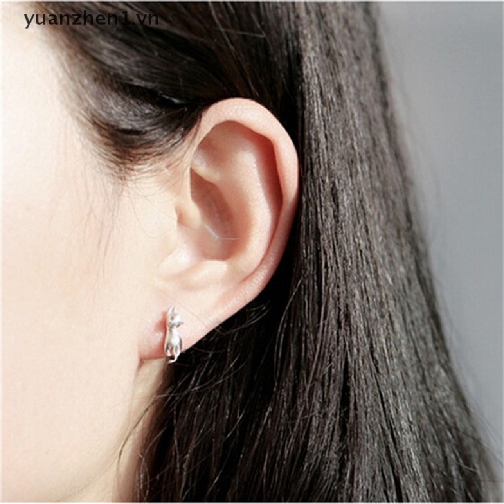 Bông Tai Mạ Bạc Hình Mèo Dễ Thương