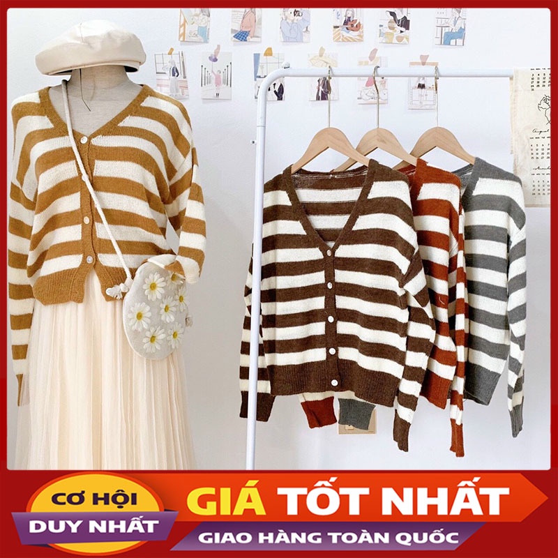 Áo Cardigan Len Kẻ Cổ Tym Hàng Quảng Châu M0275-Violet