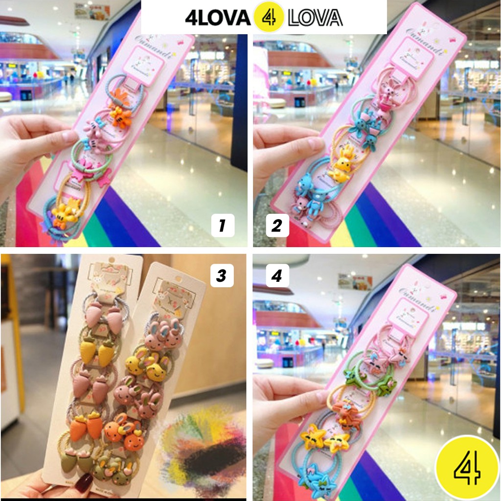 Set 5 dây thun và kẹp tóc 4LOVA kiểu dáng dễ thương cho bé gái từ 1 đến 10 tuổi