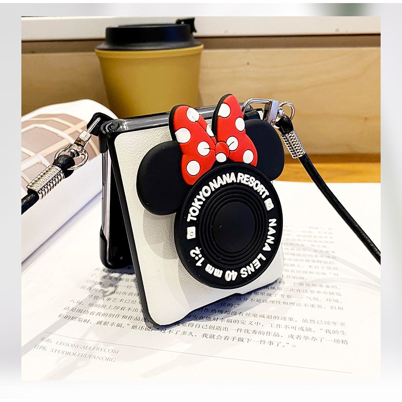 [HÀNGSẴN] Ốp Samsung Z Flip 3 / Z Flip 4 hình Minnie giả camera, có dây đeo chéo / Z Flip3 / ZFlip3 / Z Flip4/ ZFlip4