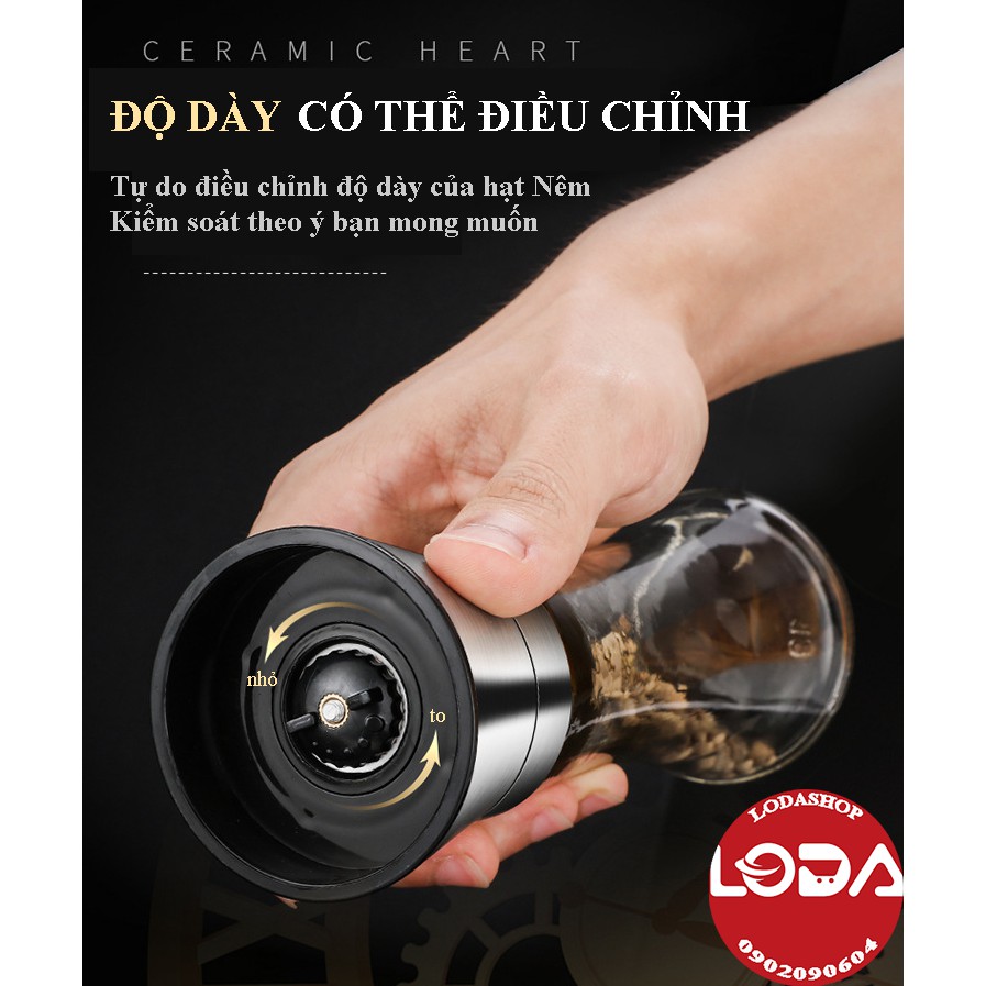 Dụng cụ xay tiêu, lọ xay tiêu LODASHOP bằng Inox sáng bóng Điều chỉnh được độ mịn của hạt xay Nắp đậy kín khít chống bụi