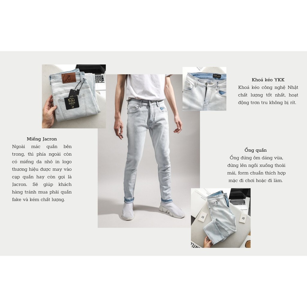 |Hẻm Store| Quần jean nam SATOSHI SAQJ29 màu xanh nhạt trơn, chất liệu slimfit co giãn form dày dặn | BigBuy360 - bigbuy360.vn