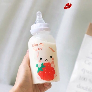 Bình Nước Thủy Tinh Chịu Nhiệt Kèm Ống Hút Thiết Kế Dễ Thương Tiện Dụng Cho Người Lớn