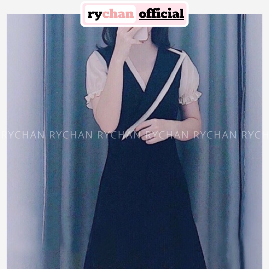 Đầm Nữ Dự Tiệc Dáng Dài Xòe Không Tay Cổ V Phối Voan Trắng  Basic Thanh Lịch Màu Đen [ẢNH THẬT CUỐI] - DX9867