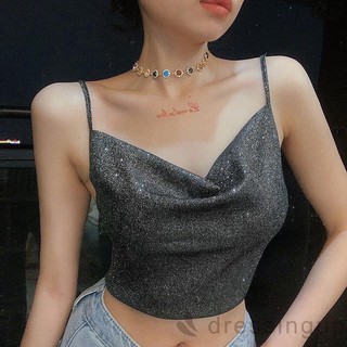 Áo croptop hai dây kim tuyến hở lưng quyến rũ kèm ảnh thật