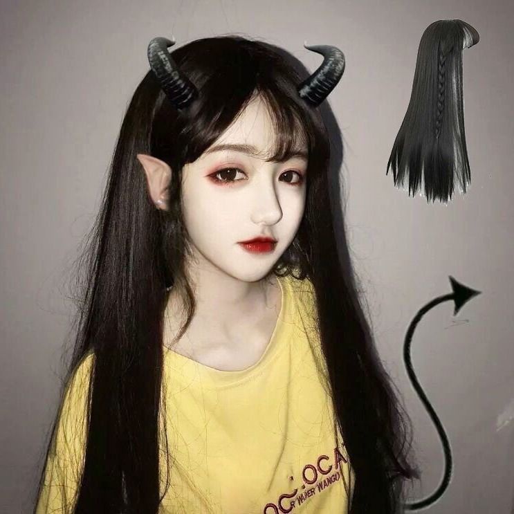 Bộ Tóc Giả Dài Thẳng Màu Đen Kèm Mũ Đội Cho Nữ