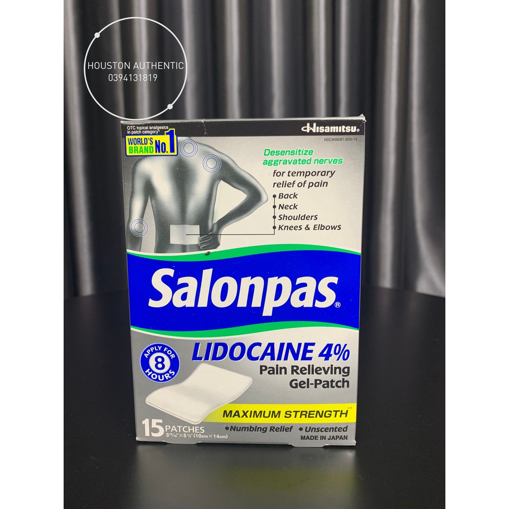 Salonpas Lidocaine 4% Hộp 15 miếng cao dán , hàng nội địa Mỹ _ Live mua hàng tại Mỹ