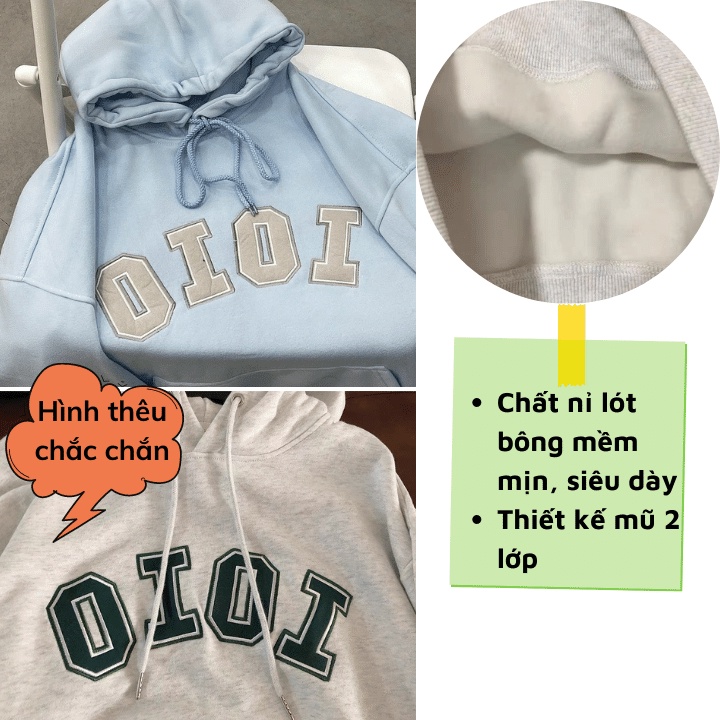 Áo hoodie nữ/ Áo nỉ có mũ form rộng unisex nam nữ in chữ OIOI chất nỉ ngoại siêu dày RÔ STORE HD13