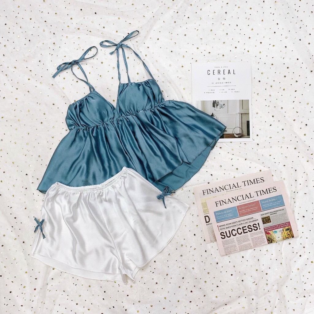 Set đùi 2 dây áo lụa satin màu - quần trắng siêu xinh form 40-56kg | BigBuy360 - bigbuy360.vn