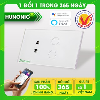 Công Tắc Thông Minh Kèm Ổ Cắm Hunonic Màu Trắng│Công Tắc Cảm Ứng Điều Khiển Từ Xa Qua Điện Thoại.Thiết Kế Mới Nhất 2020