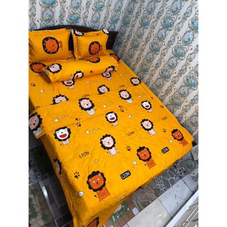 Bộ 1 ra giường 1m6/1m8 kèm 2 áo gối nằm 45 x 65 mẫu sư tử vàng