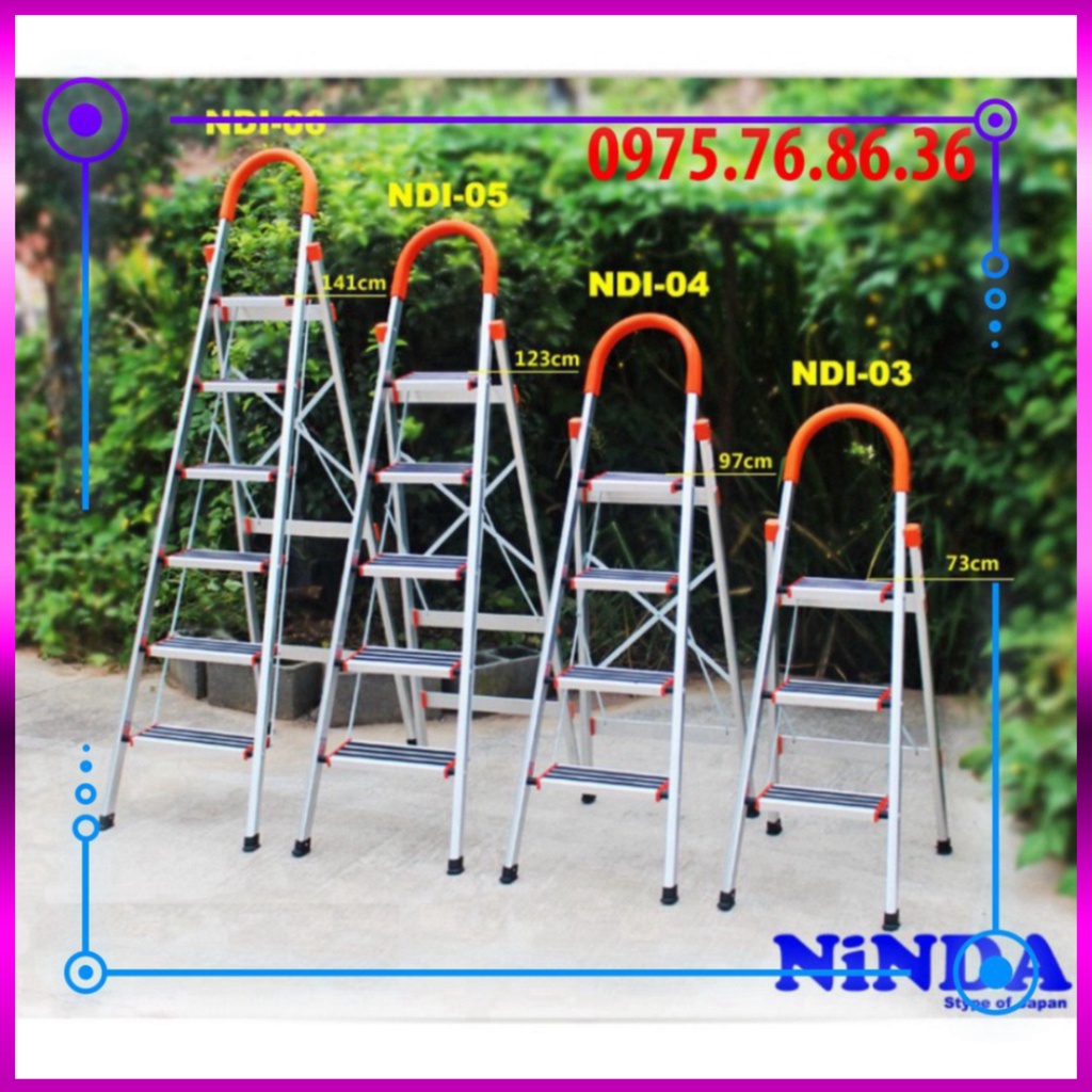 Thang Nhôm Ghế NinDa 4 Bậc - Thang Nhôm Ghế Dùng Gia Đình, Khung Inox