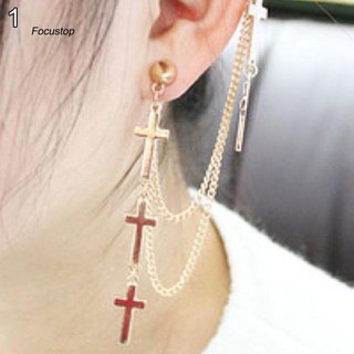 Đôi khuyên tai dáng dài kiểu dây xích gắn hình cây thánh giá phong cách punk dành cho bạn nữ mã POV54