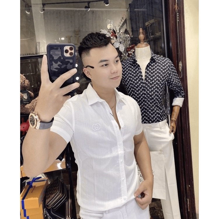 Áo sơ mi nam tay ngắn logo thêu, Vải đũi nhật mềm mịn cao cấp, kiểu dáng sang trọng lịch lãm siêu đẹp [NEW UNISEX]