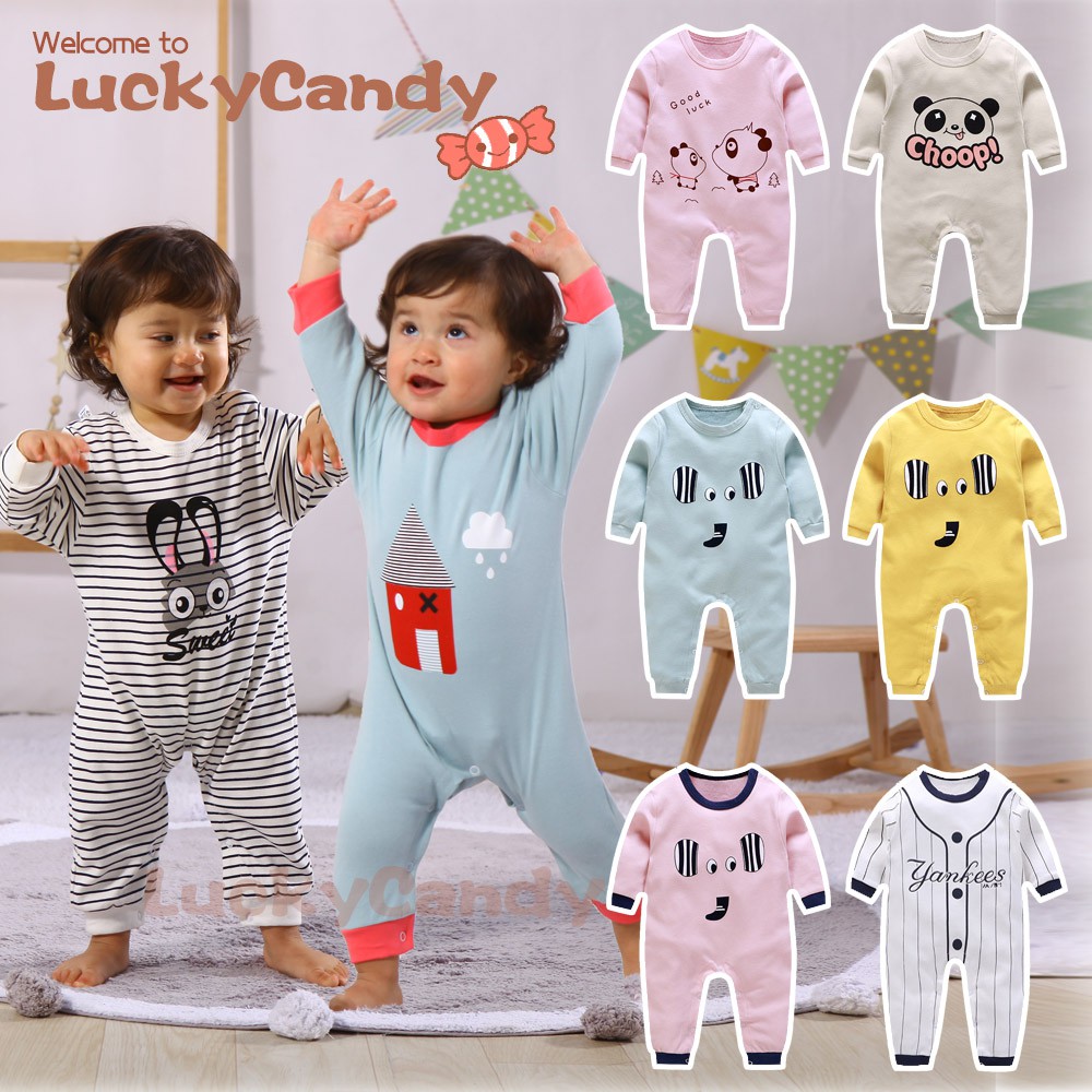 Áo liền quần LUCKYCANDY tay dài thiết kế thoải mái xinh xắn dành cho trẻ sơ sinh