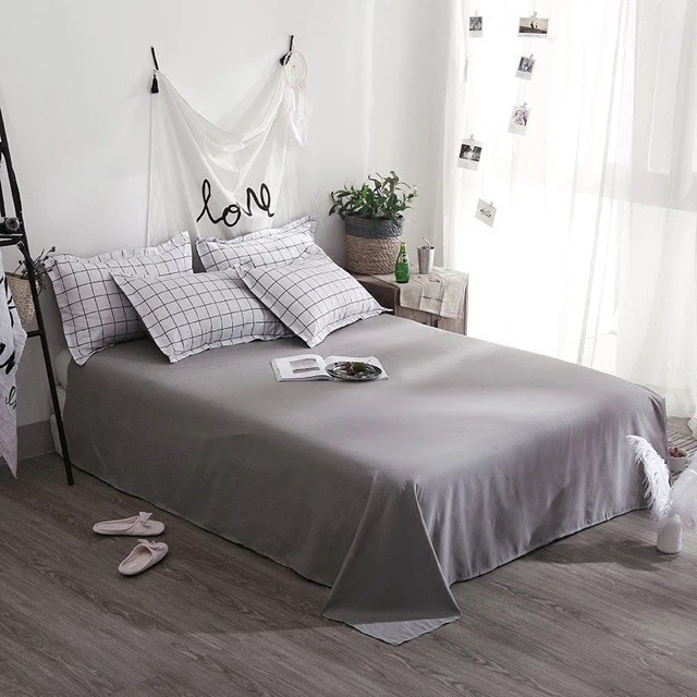 Bộ ga gối poly cotton Bo Decor kẻ ô trắng