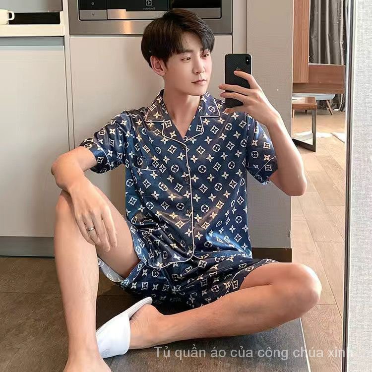 Bộ đồ ngủ vải lụa tay ngắn chất lượng cao thời trang dành cho nam Bp9S