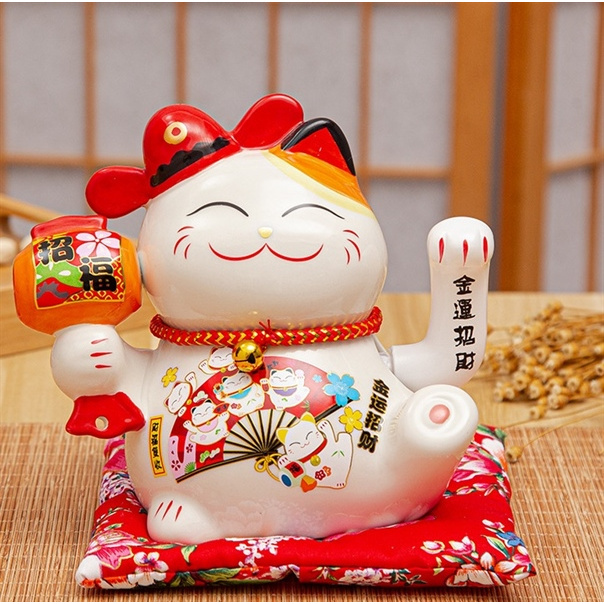 HF16044-1 Mèo thần tài 6 inch (18x12x17cm) Mèo hút khách - MÈO THẦN TÀI MAY MẮN NHẬT BẢN MANEKI NEKO VẪY TAY