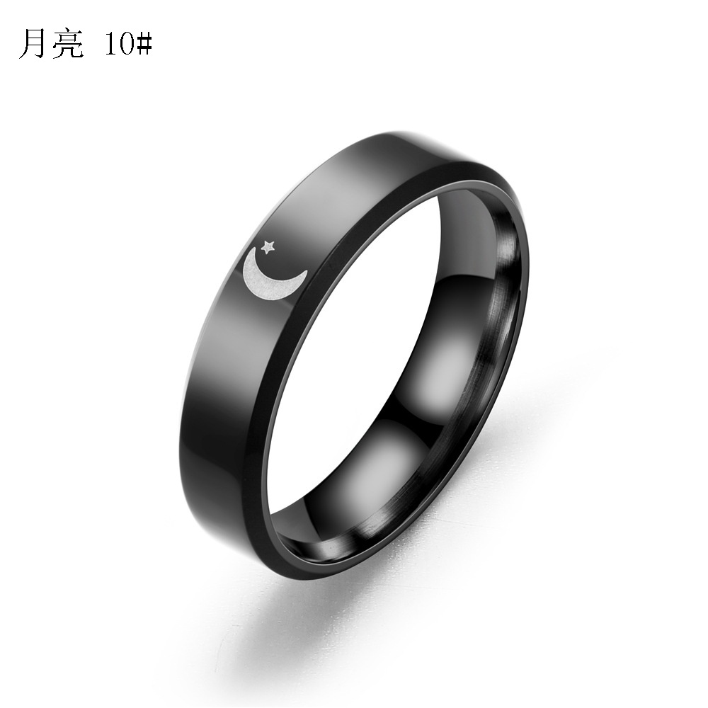 Nhẫn Đôi Màu Đen Bằng Thép Không Gỉ Thiết Kế Đơn Giản Phong Cách Hàn Quốc