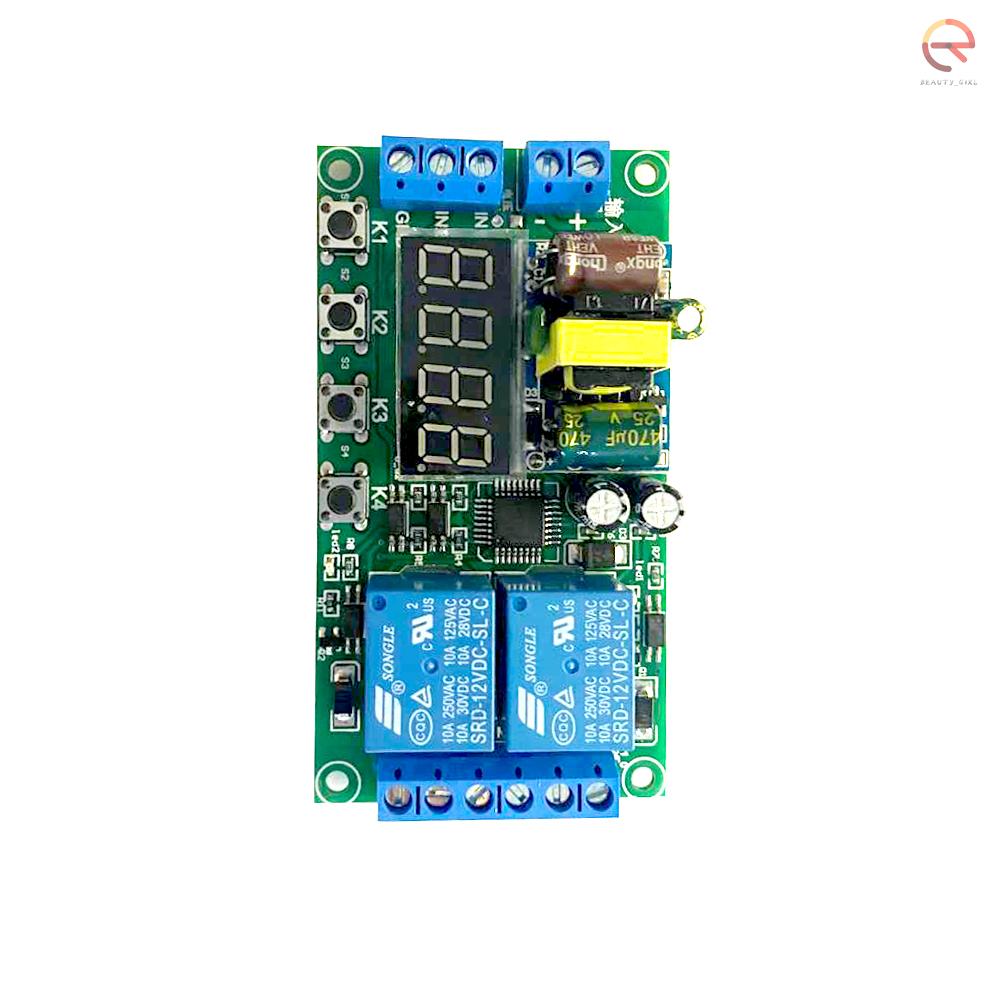 2 Channel Timer Delay Relay Module AC 220V LED Display 0.01s~999min Adjustable Pulse Trigger Power Off Circulation Timing Switch Circuit Automatic Control