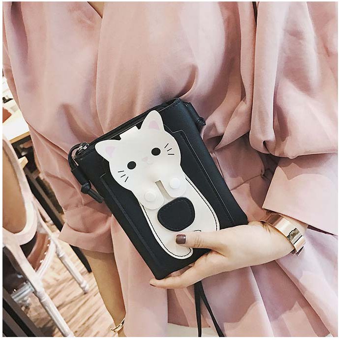 Túi đeo chéo điện thoại mini mèo trắng dễ thương dạo phố Shalla K391