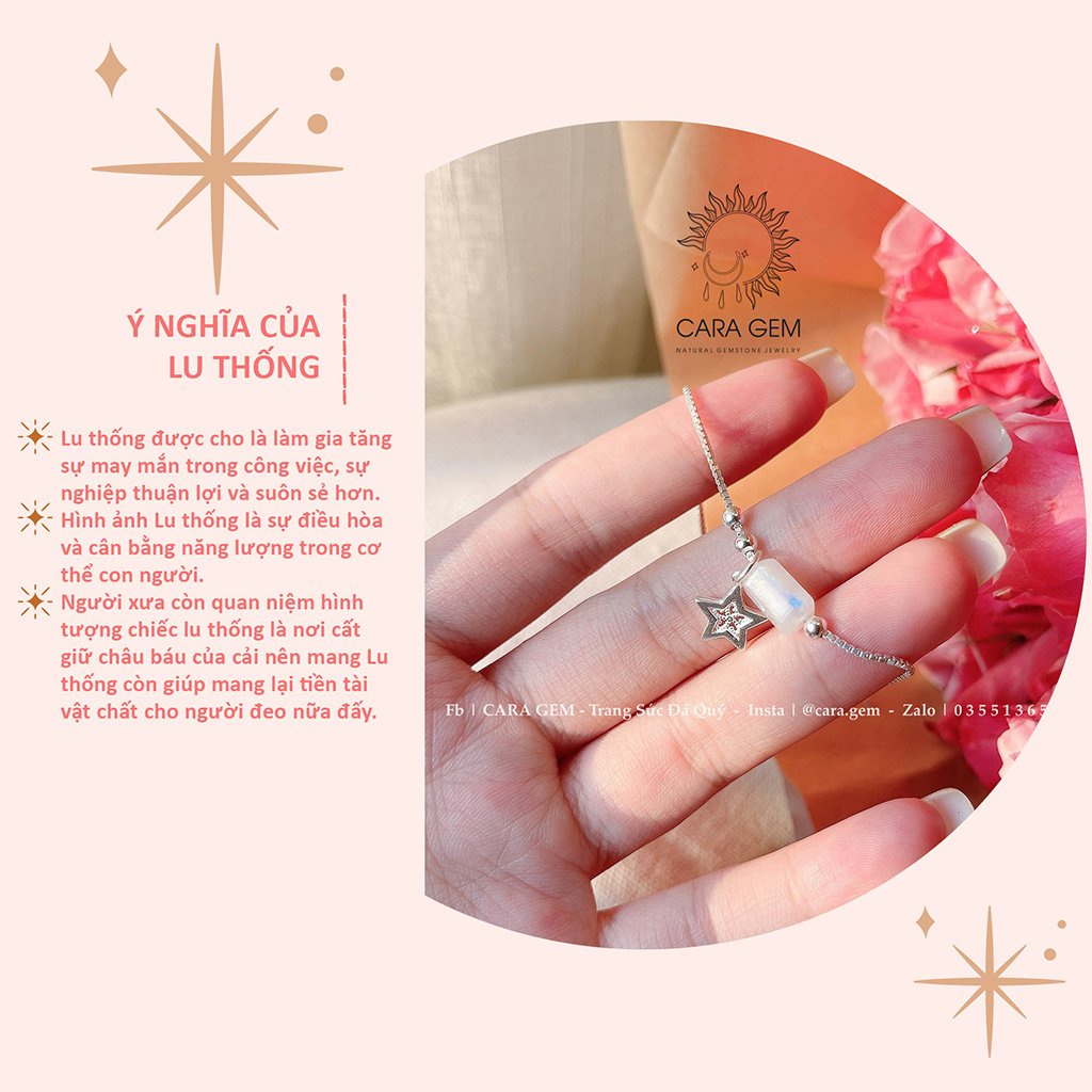 Vòng Tay Bạc Nữ Lu Thống Moonstone Mix Charm Bạc 925 May Mắn Cara Gem CR25
