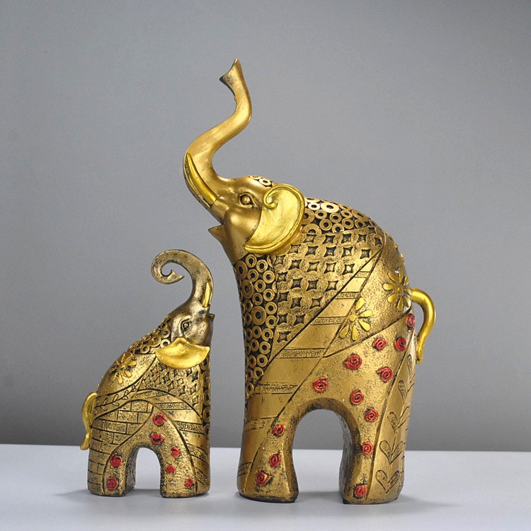 Tượng trang trí cặp voi vàng thân hoa - Phong cách hiện đại