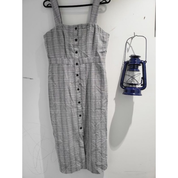 Đầm caro xô 2 dây nút trước, sz M-L (2nd)