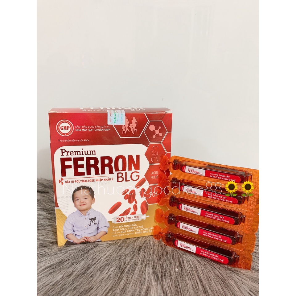 Siro Bổ máu PREMIUM FERRON BLG - (Hộp 20 ống) Bổ sung Sắt III , Acid Folic không gây táo bón
