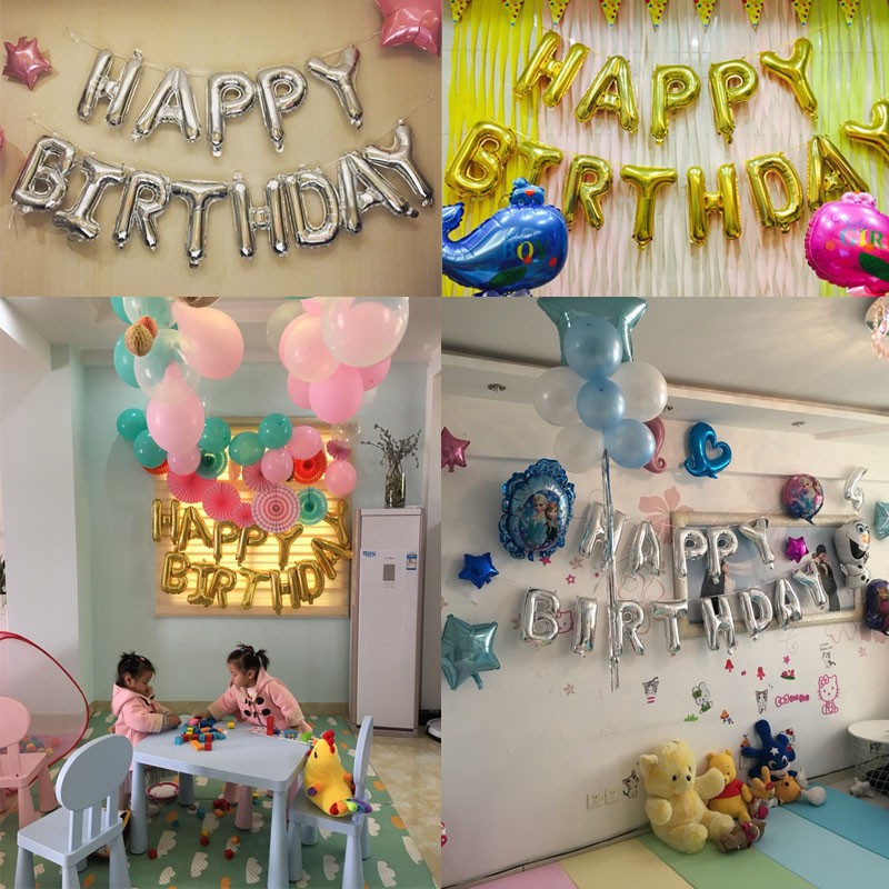 Bộ bong bóng bay hình chữ Happy Birthday 16inch dùng trang trí tiệc
