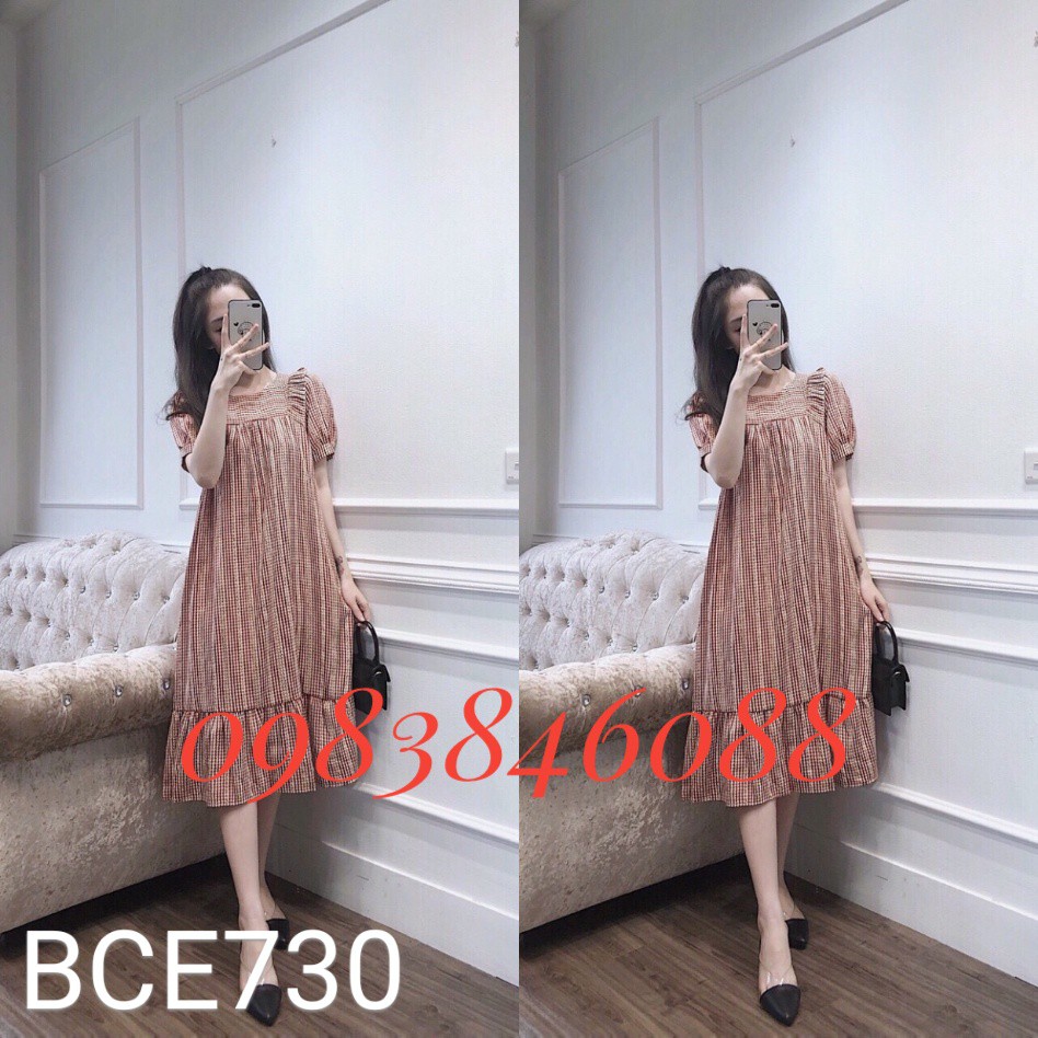 Đầm bầu dạo phố BCE353 chất thô sọc kẻ nhiều màu