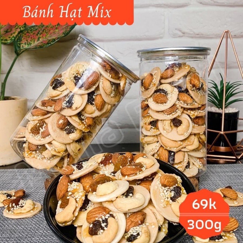 🌸🌸HỦ 300gr Bánh đồng tiền mix hạt điều,hạnh nhân ,nho,hạt bí 🌸